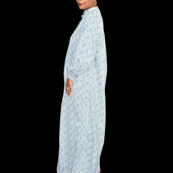 Vintage HukAPoo Gown Blue Floral Robe Prairie Country House Coat Maxi Size Small - Picture 4 of 14